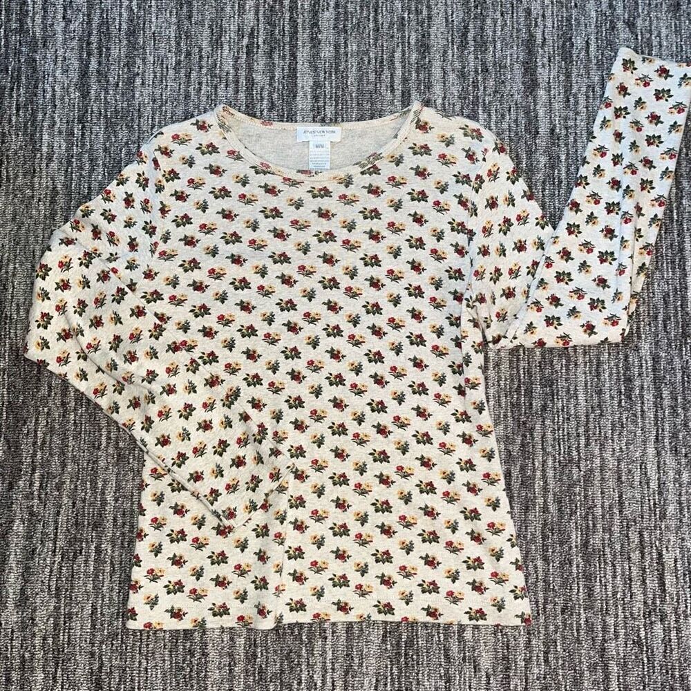 Jones New York Womens Top Medium Multicolor Floral Pullover Long Sleeves Blouse